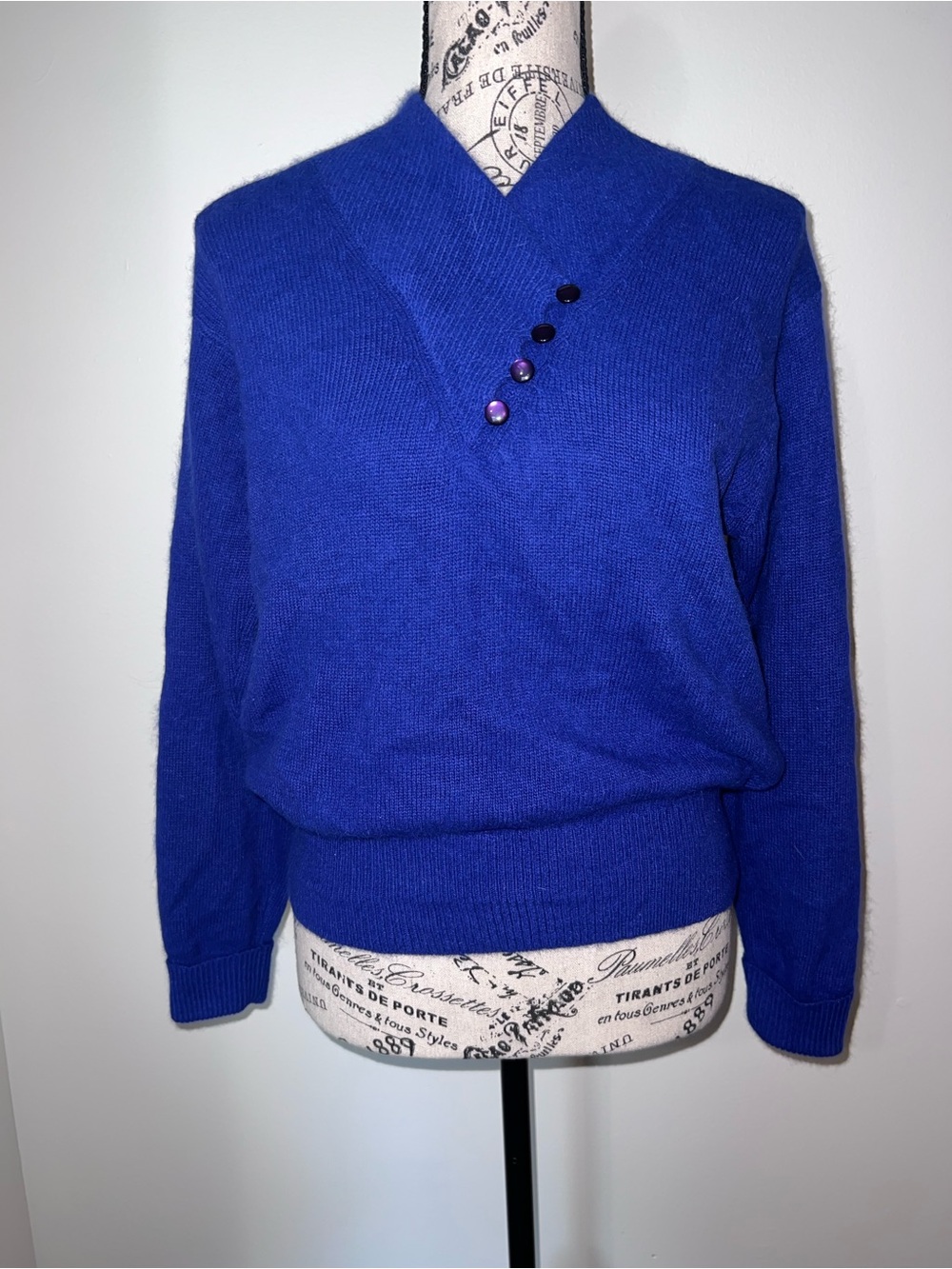 Vintage Yarnworks Angora Lambswool Cobalt Blue Pullover Sweater Petite Medium